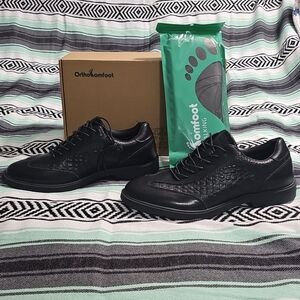 OrthoComfoot Black Leather Lace-Up OFLK03B Croc Print Oxfords Mens 46/ 12 NEW‎